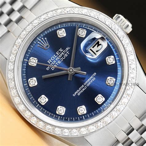 rolex mens datejust blue dial 18k white gold|Rolex Datejust white gold bezel.